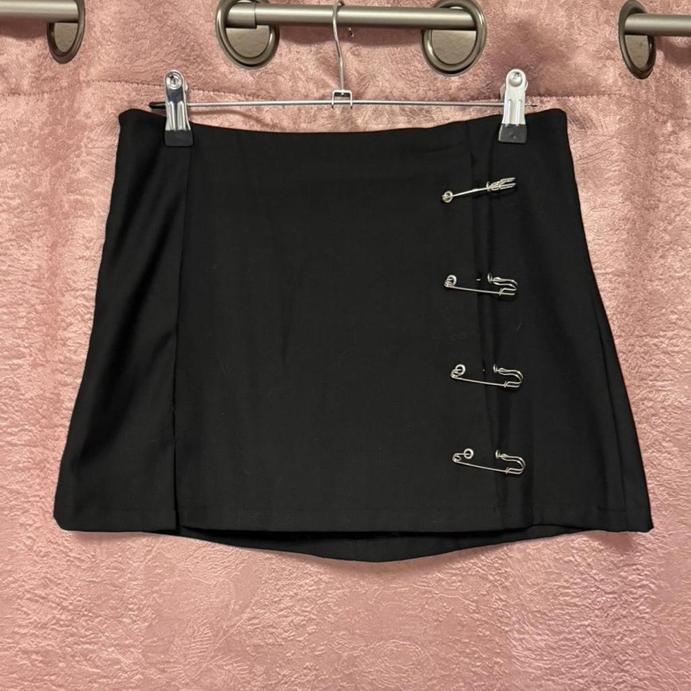 UNIF Black Mini Skirt with Safety Pin Detail